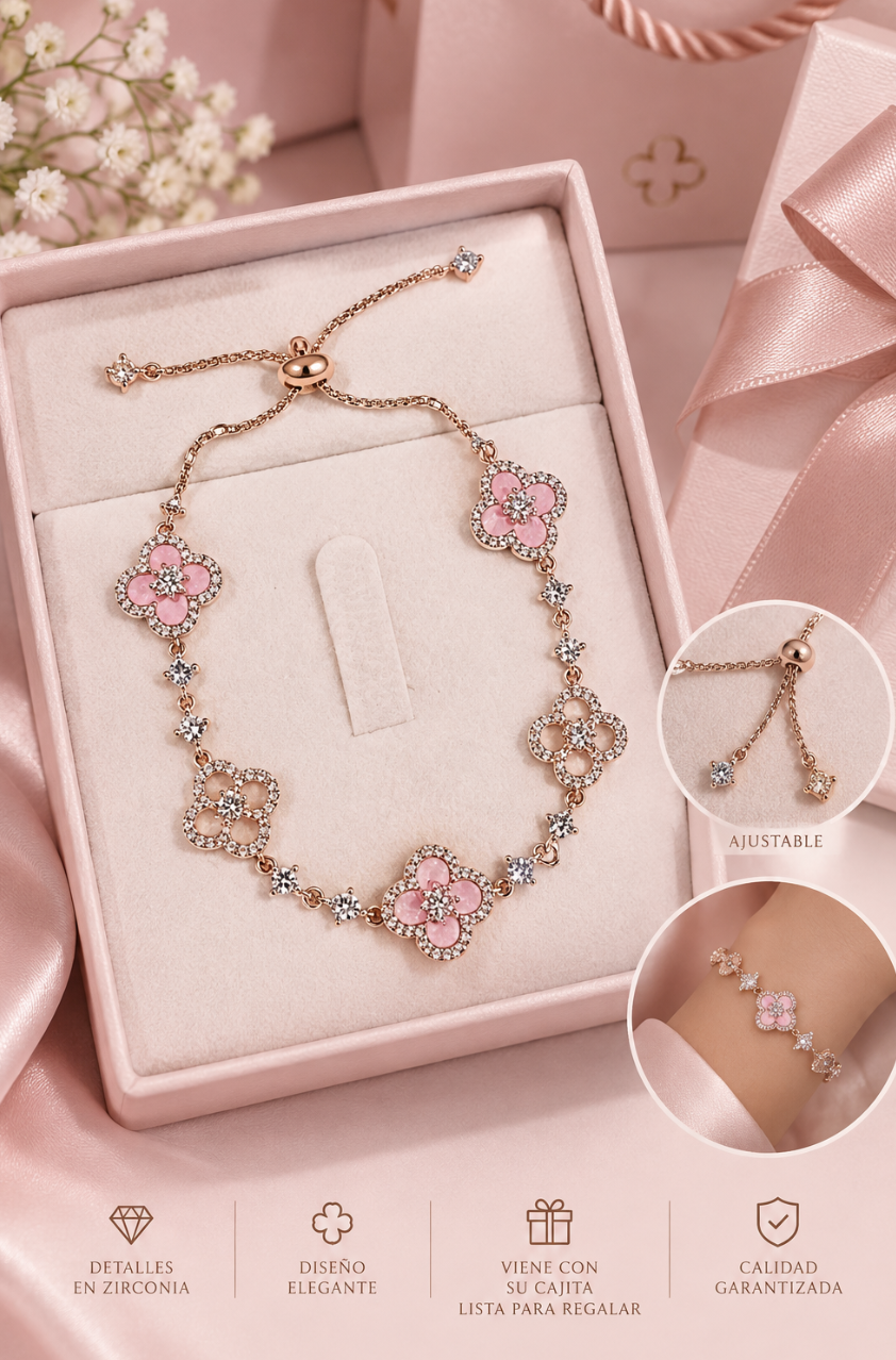 Pulsera Rosé Trébol – Colección Premium